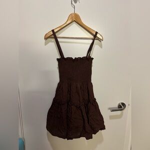 Hill House Brown Smocked Mini Seersucker Sundress